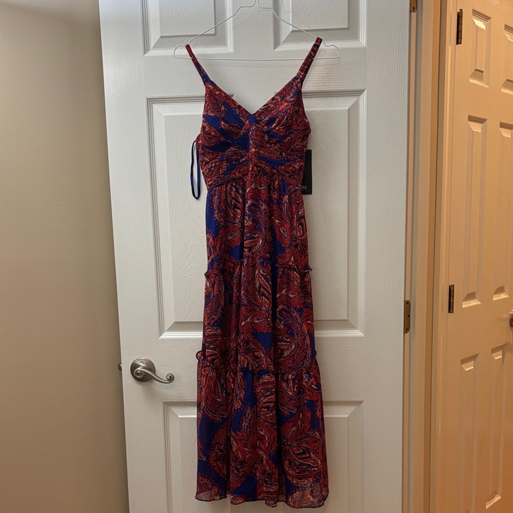 White House Black Market Petite Red and Blue Paisley Maxi Dress